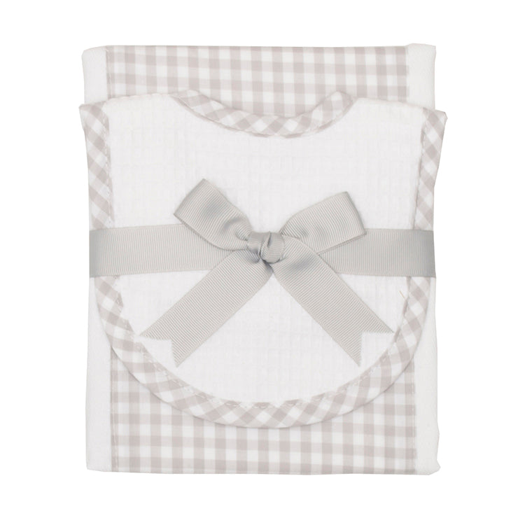 3 Martha's Drooler Grey Gingham Bib and Burp Set