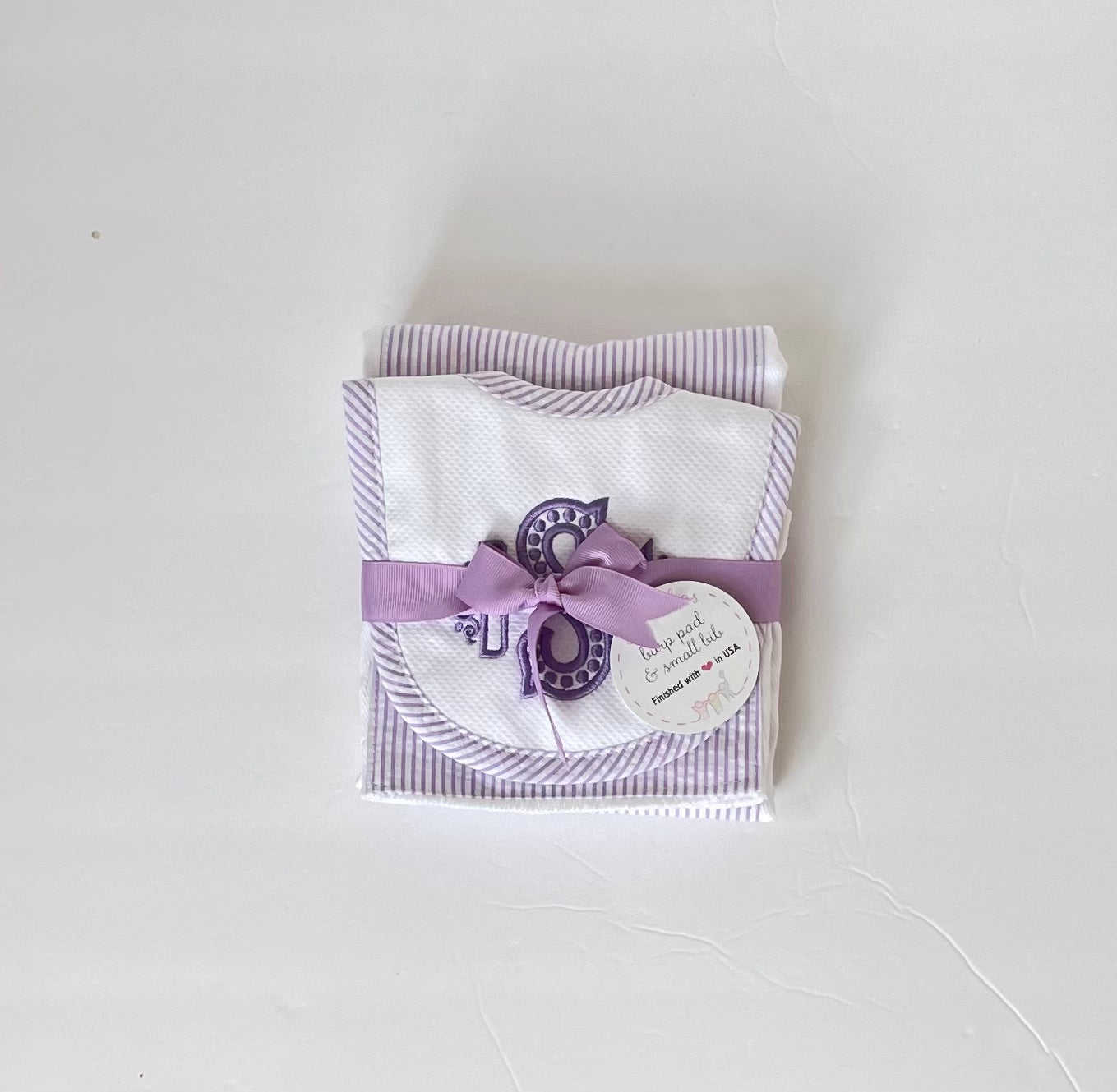 3 Martha's Drooler Lilac Seersucker Bib and Burp Set