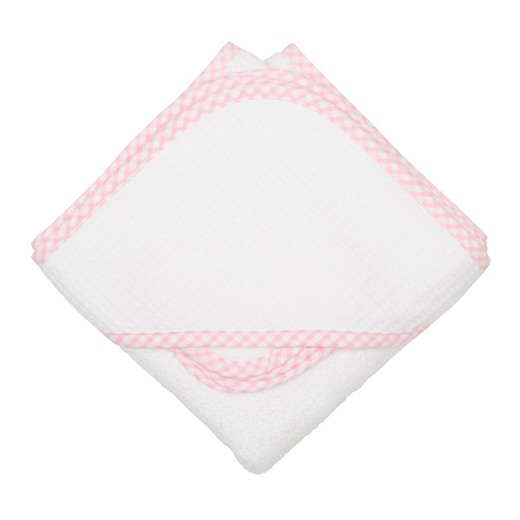 3 Martha's Pink Check Pique Hooded Towel and Washcloth Set