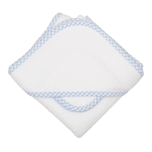 3 Martha's Blue Check Pique Hooded Towel and Washcloth Set