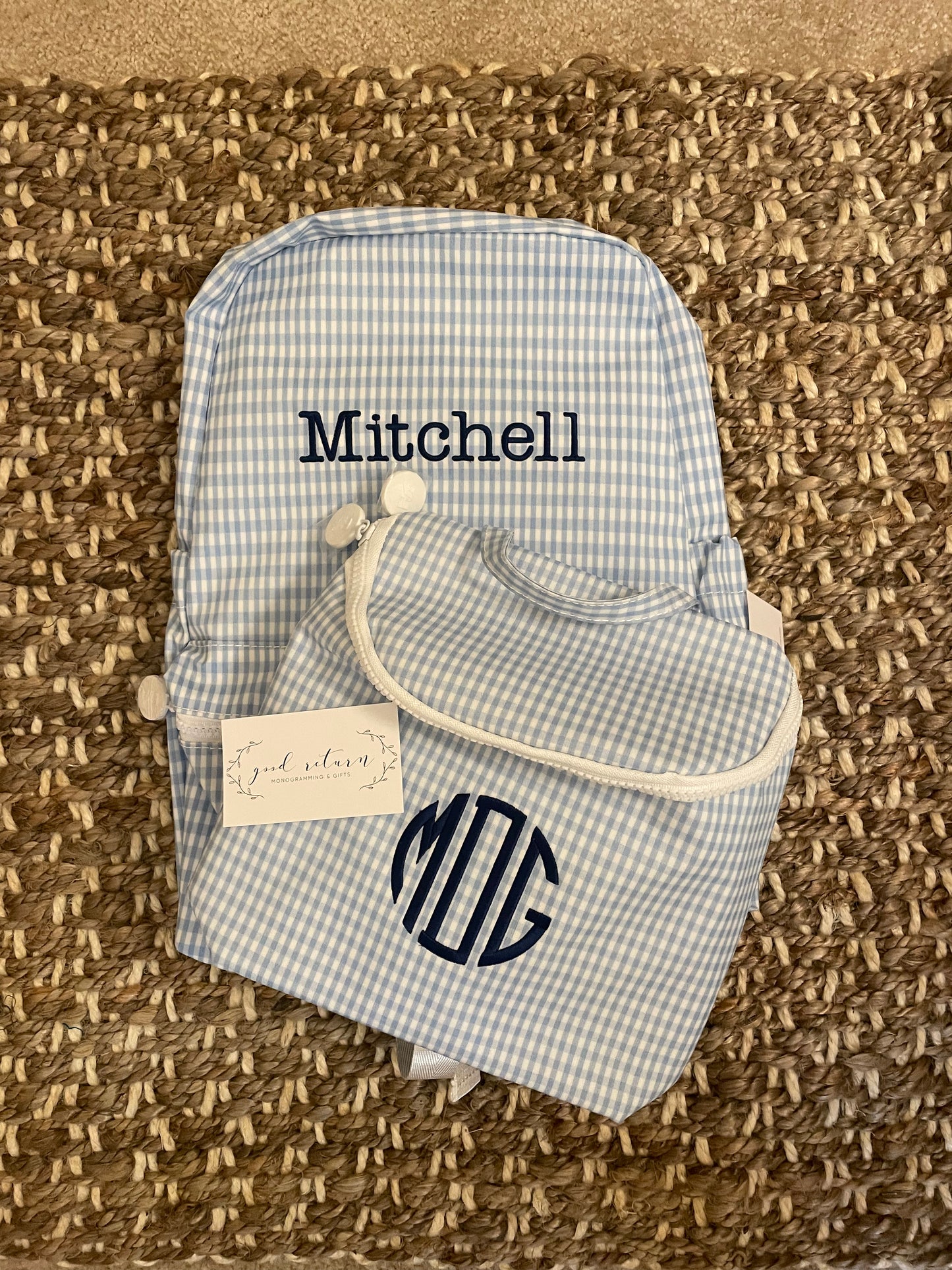 TRVL Design Gingham Mist Take Away Insulated Lunch bag