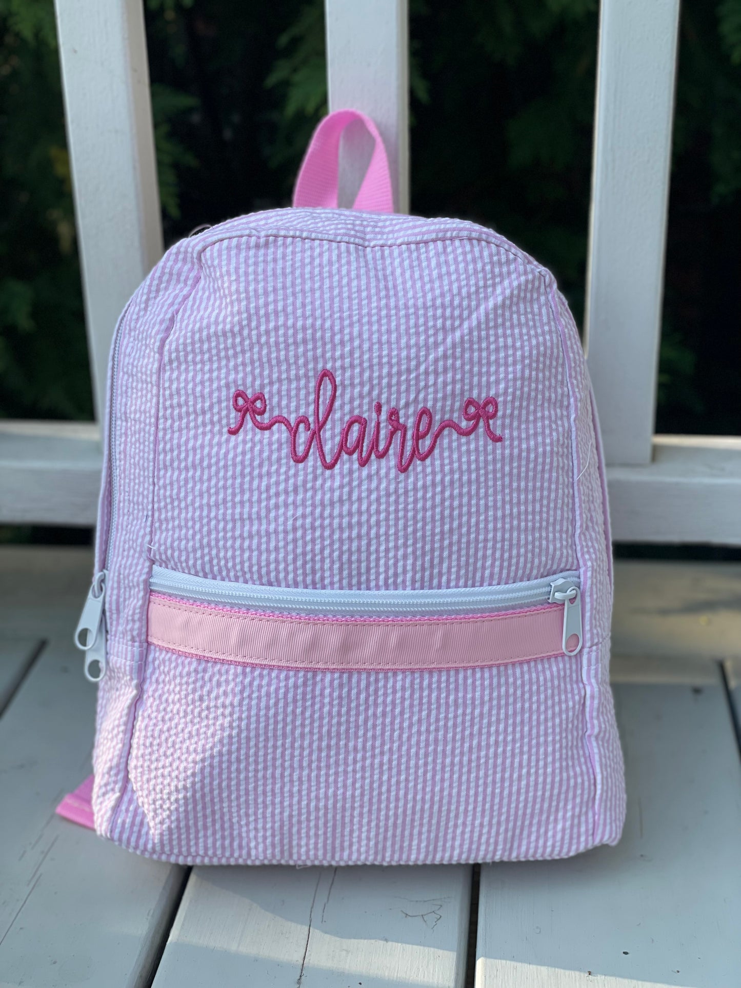 Pink Stripe Seersucker Small Backpack