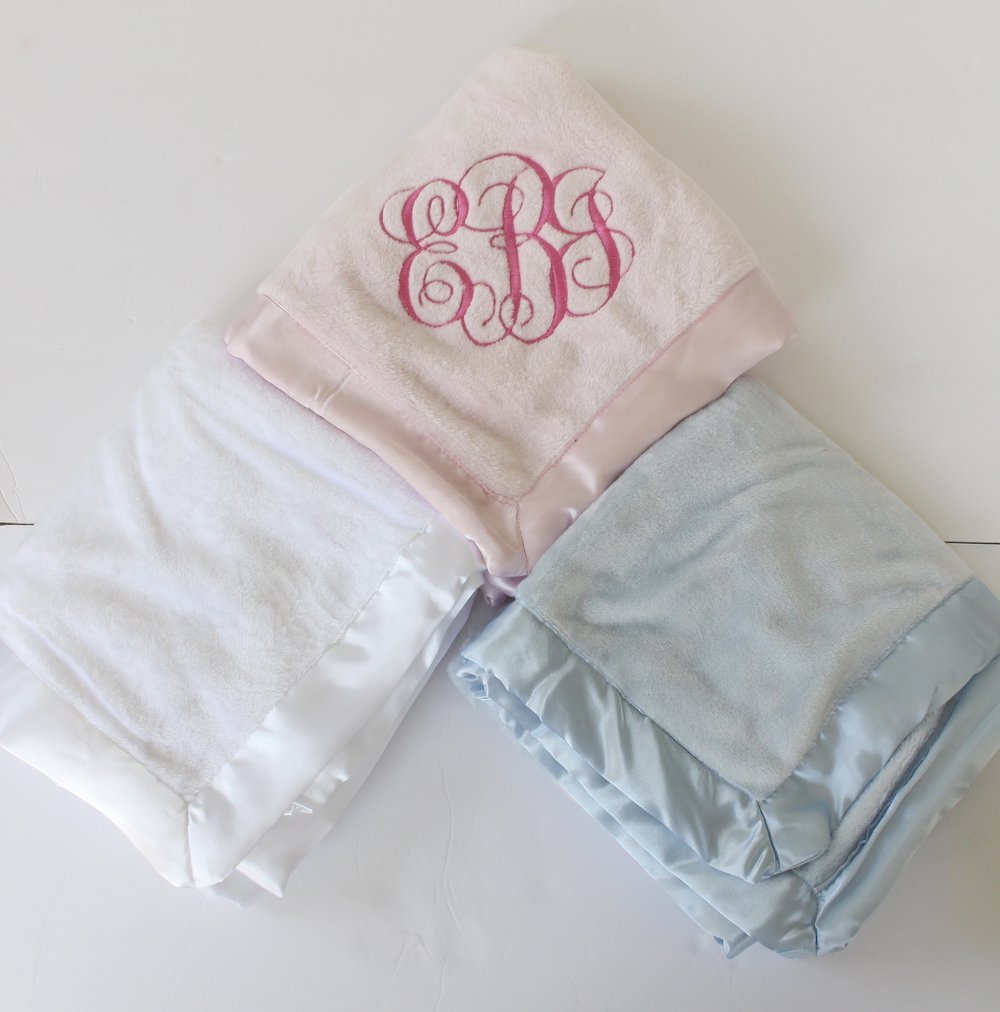 Monogrammed Satin Trimmed Fleece Baby Blanket