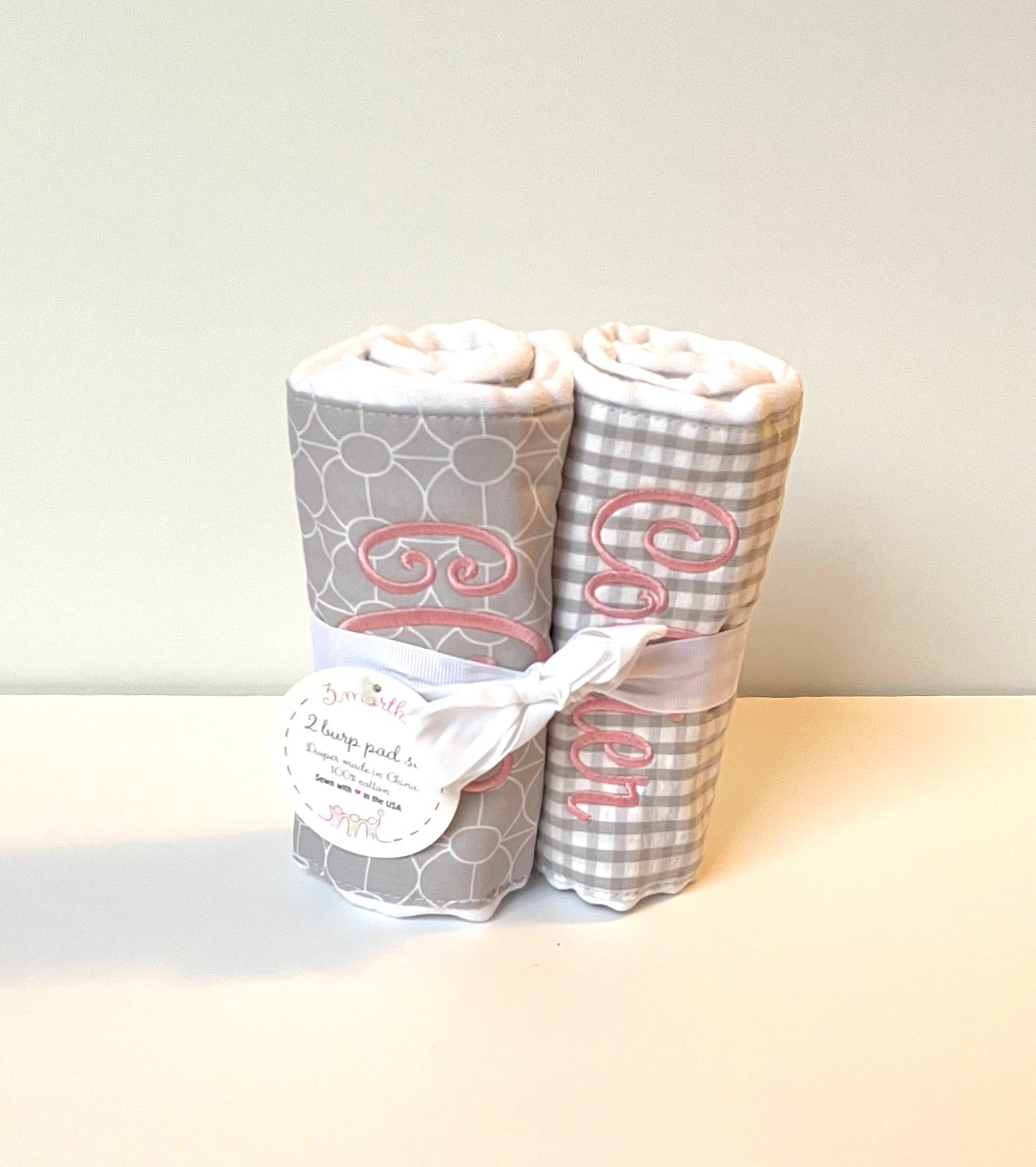 3 Martha's Grey Elephant Burp Cloth Set