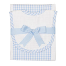 Load image into Gallery viewer, 3 Martha&#39;s Drooler Blue Gingham Bib and Burp Set
