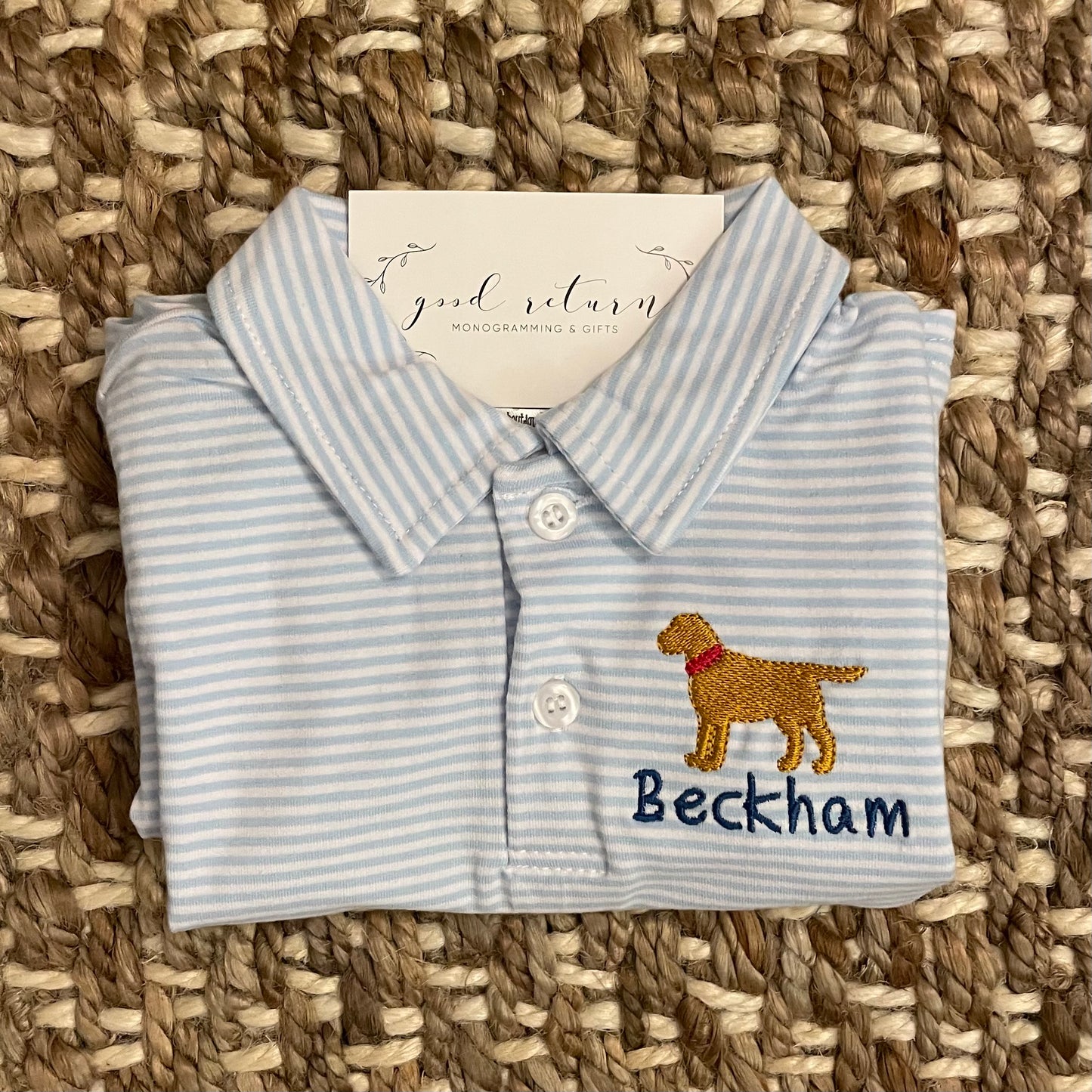 Boy's Short Sleeve Personalized Polo in Light Blue Stripe