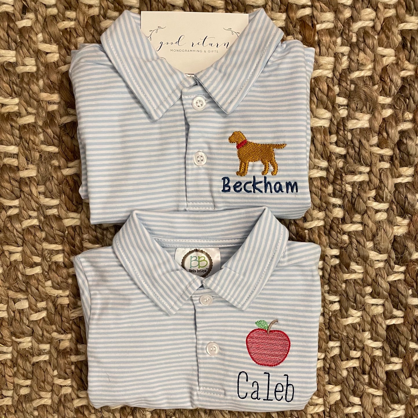 Boy's Short Sleeve Personalized Polo in Light Blue Stripe