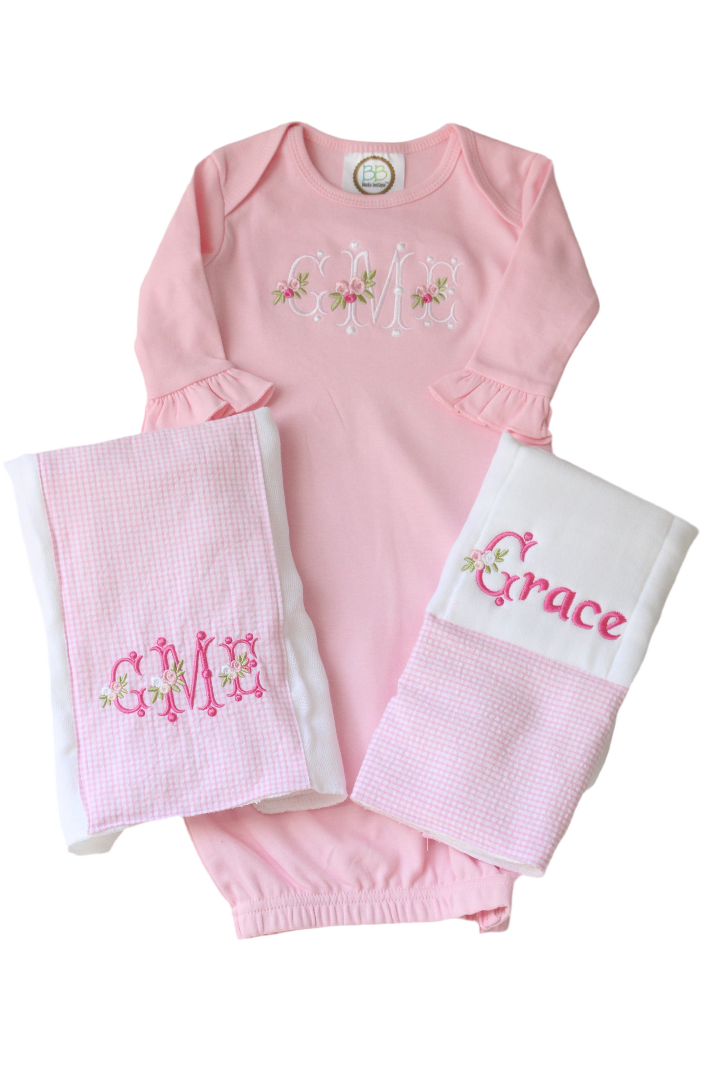 Monogrammed Girl's Newborn Gown