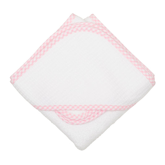 3 Martha's Pink Check Pique Hooded Towel and Washcloth Set
