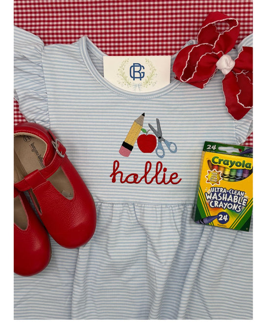 First Day of School Ruffle Dress in Blue