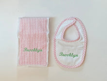 Load image into Gallery viewer, 3 Martha&#39;s Drooler Pink Gingham Bib and Burp Set