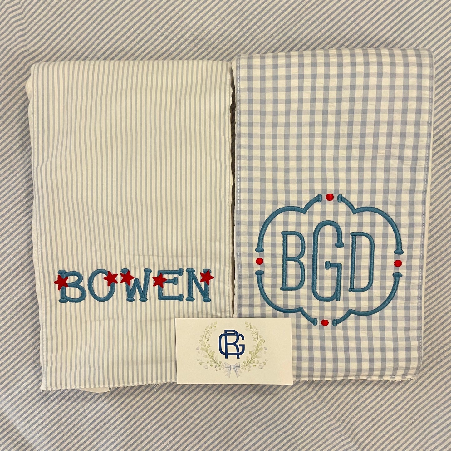 3 Martha's Blue Elephant Burp Cloth Set