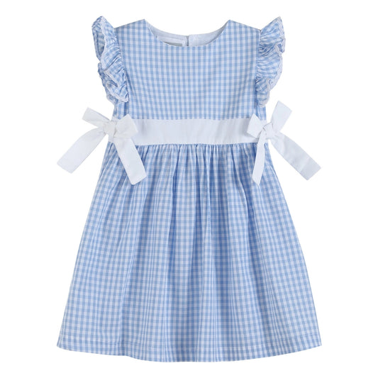 Blue Gingham Ruffle Bow Dress