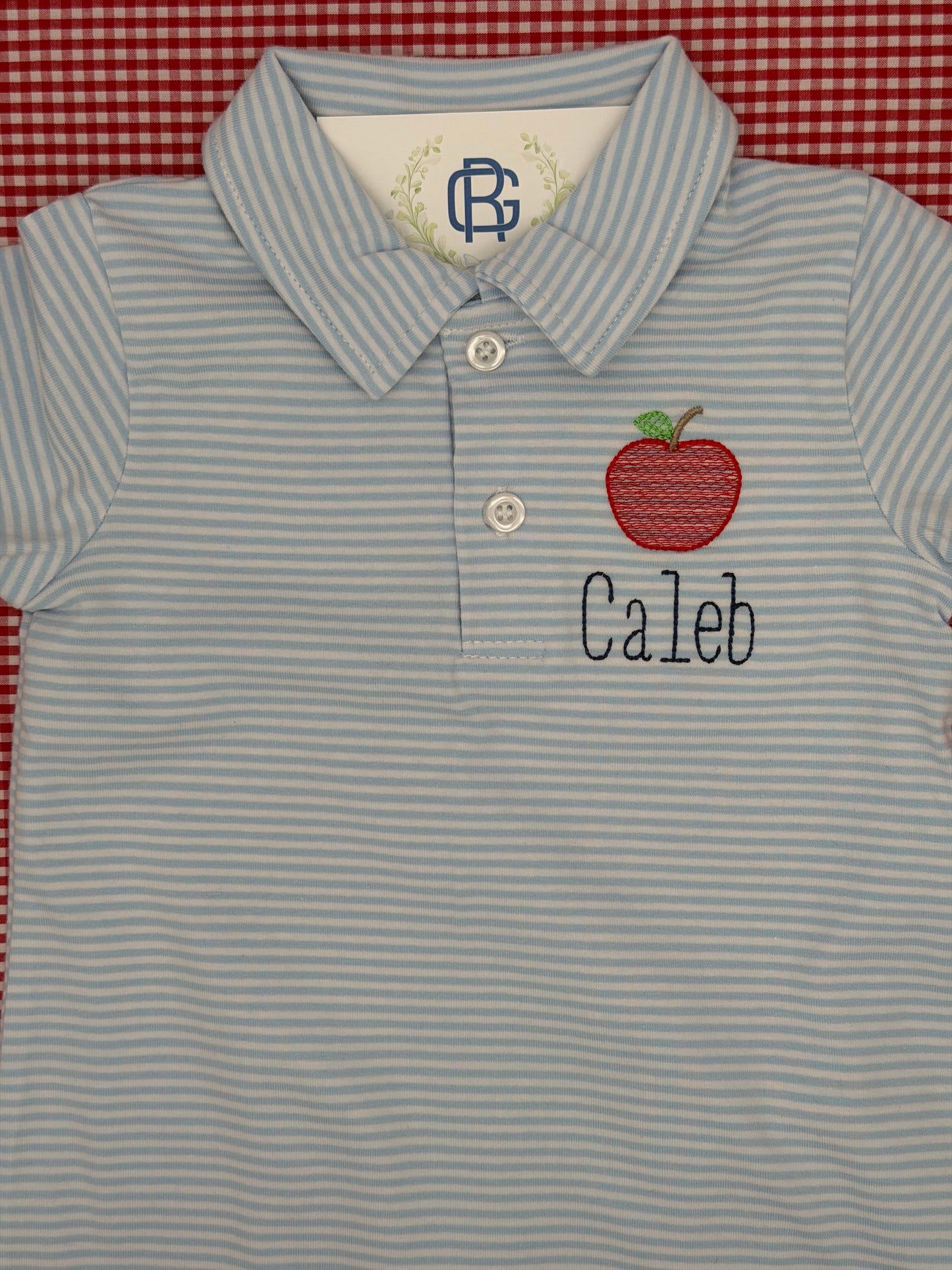 Boy's Short Sleeve Personalized Polo in Light Blue Stripe