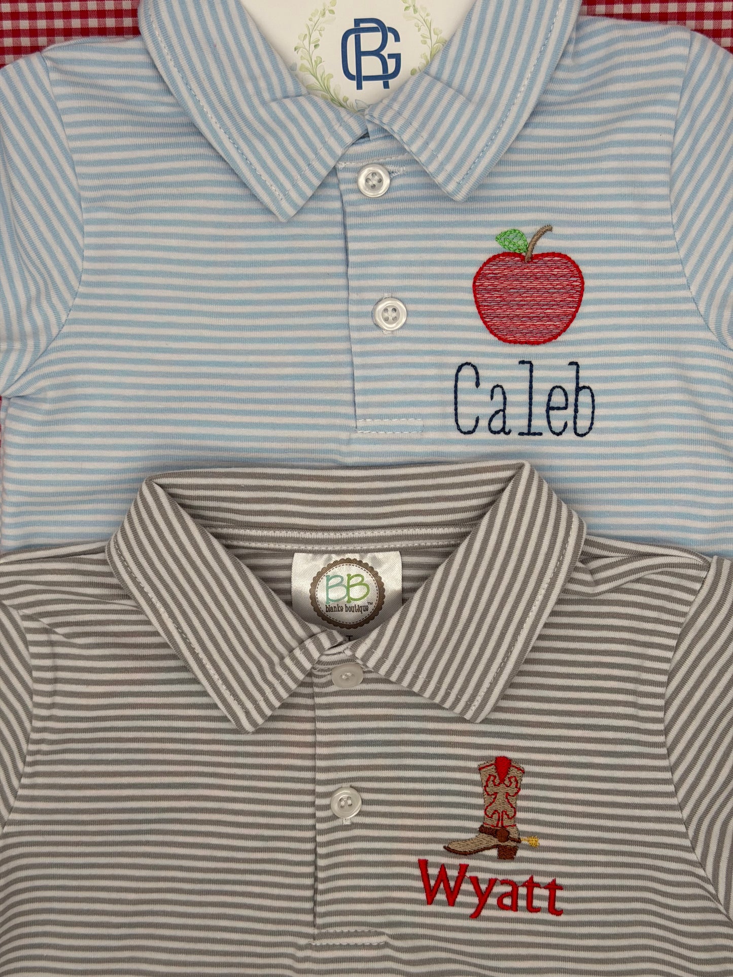 Boy's Short Sleeve Personalized Polo in Light Blue Stripe