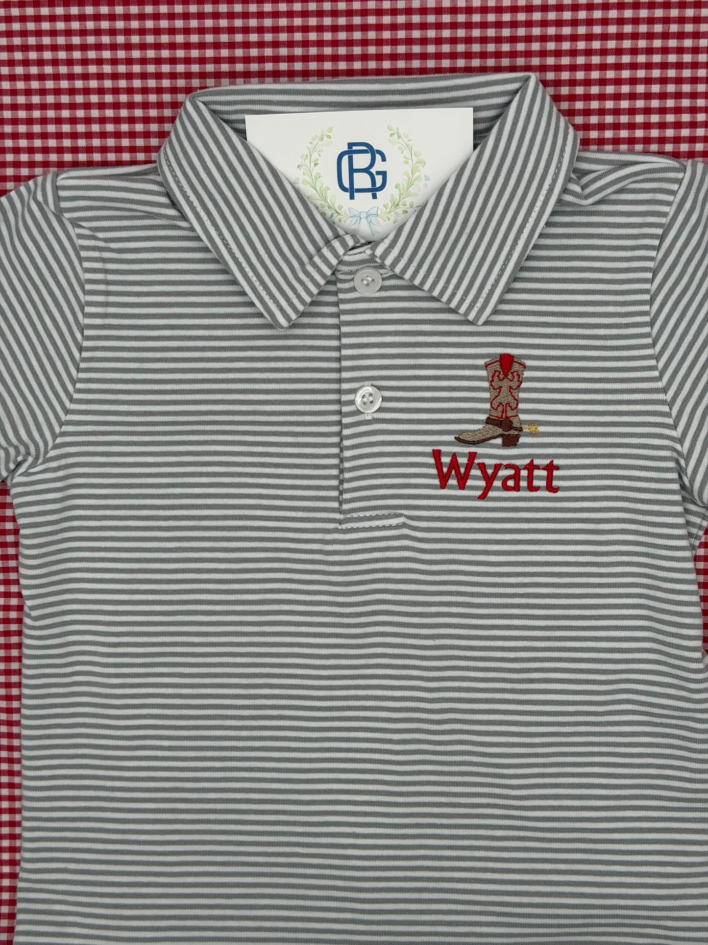 Boy's Short Sleeve Personalized Polo in Light Blue Stripe