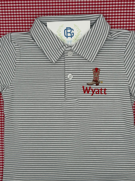 Boy's Short Sleeve Personalized Polo in Grey Stripe