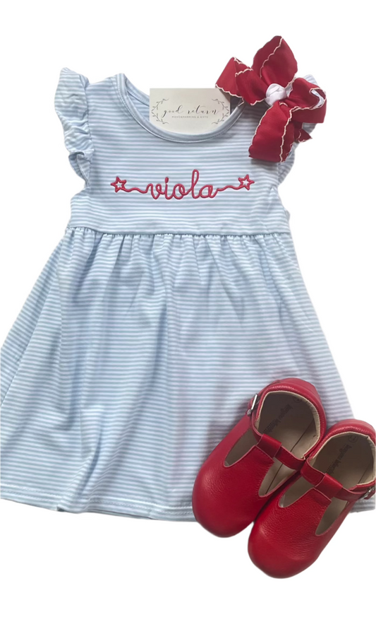 The Flutter Sleeve Dress in Blue
