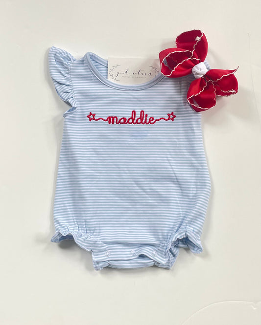 Flutter Sleeve Bubble in Blue Stripe