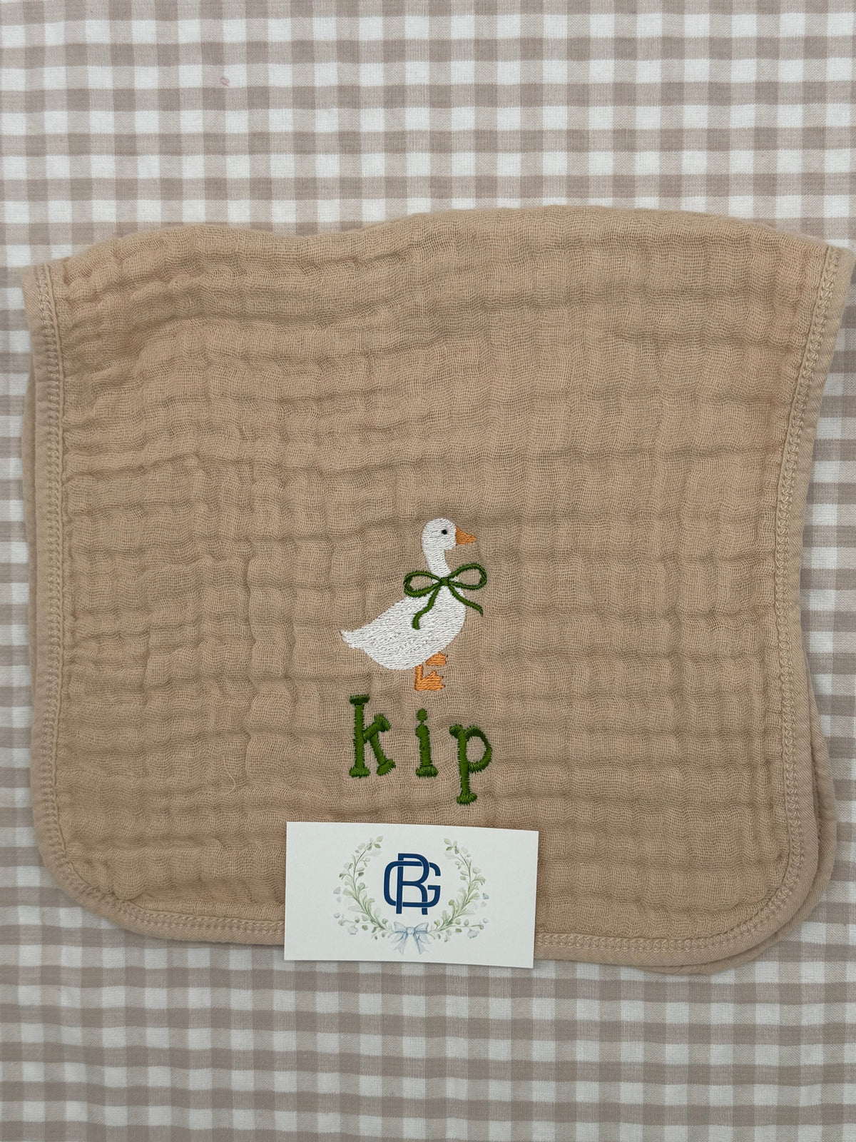 Personalized Goose Burp Cloth Set – Embroidered Name & Monogram