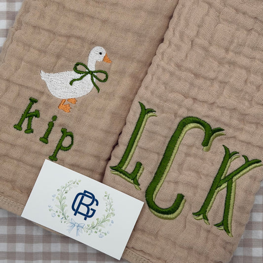 Personalized Goose Burp Cloth Set – Embroidered Name & Monogram