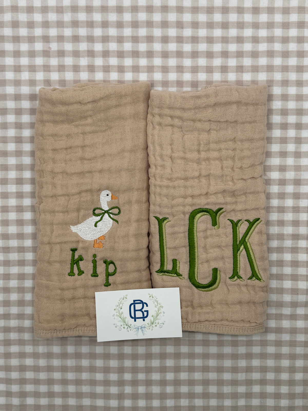 Personalized Goose Burp Cloth Set – Embroidered Name & Monogram