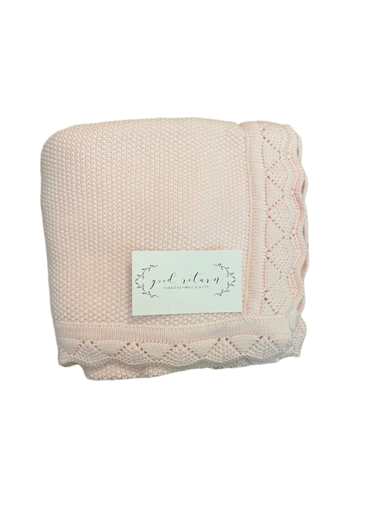Scalloped Knitted Baby Blanket in Pink