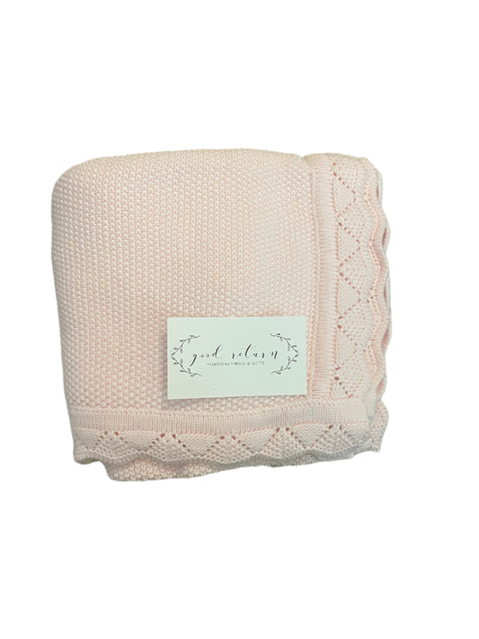 Scalloped Knitted Baby Blanket in Pink