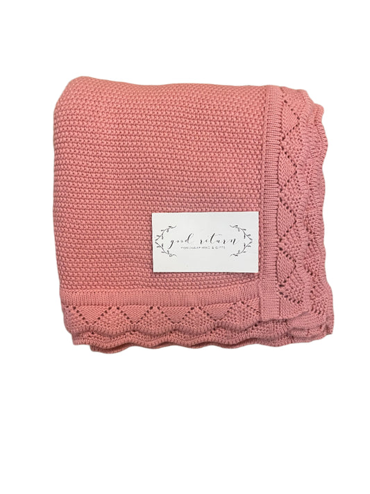 Scalloped Knitted Baby Blanket in Mauve