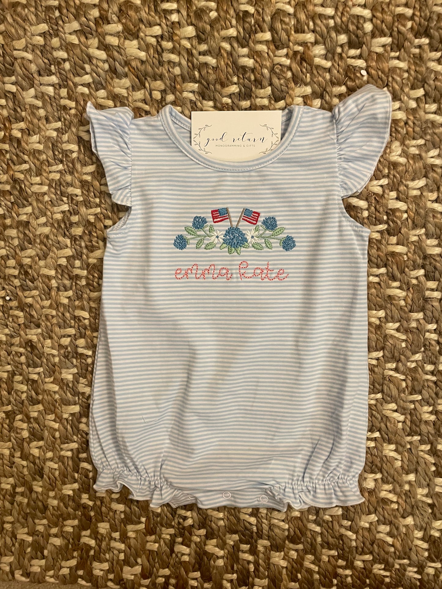 Flutter Sleeve Bubble in Blue Stripe