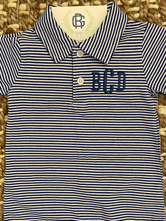 Boy's Short Sleeve Personalized Polo in Royal Blue Stripe