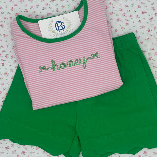 Pink and Green Scalloped Short Set