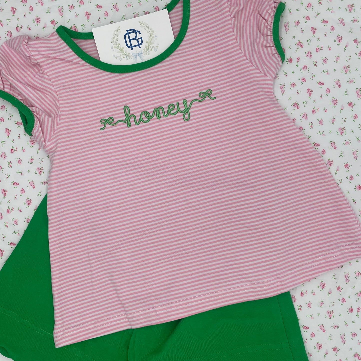 Pink and Green Scalloped Short Set