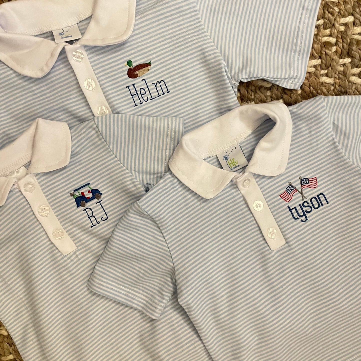 Blue and White Stripe Monogrammed Polo