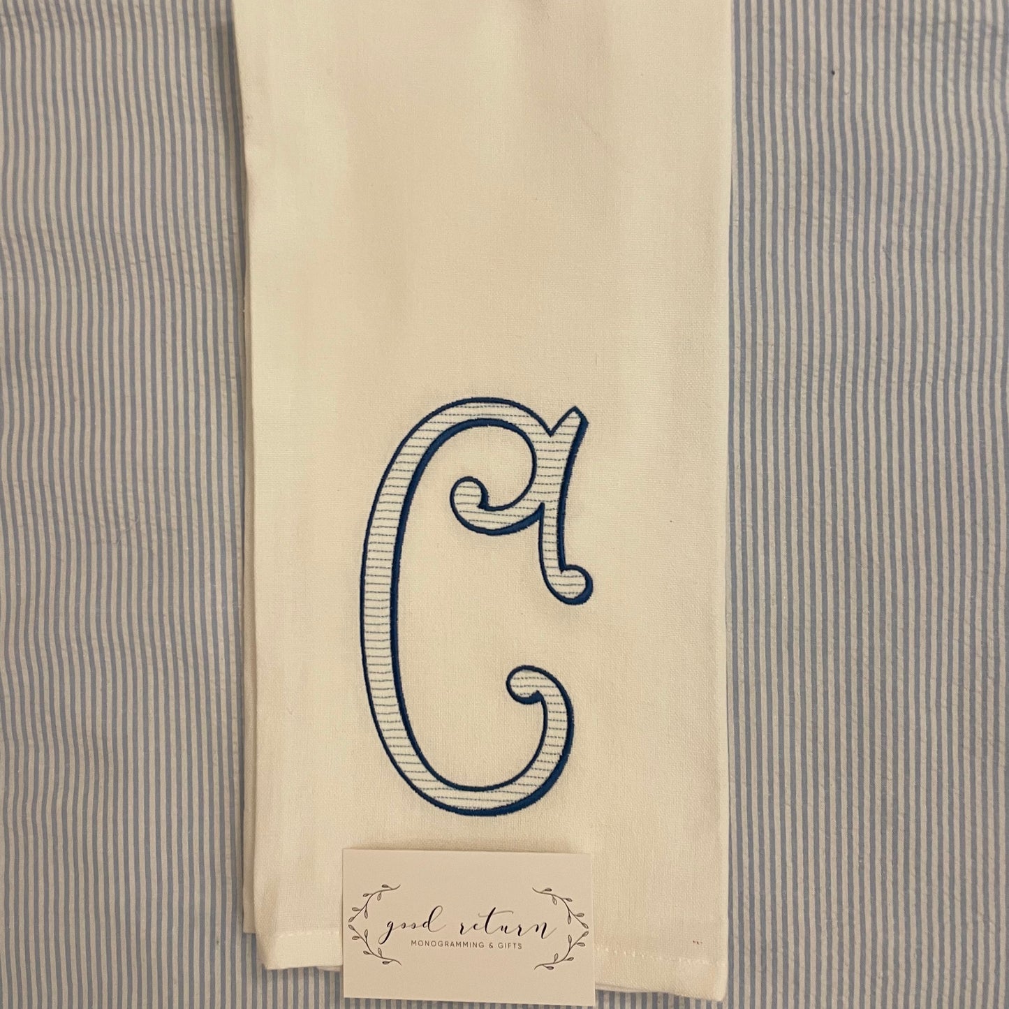 Blue and White Monogrammed Guest Towel