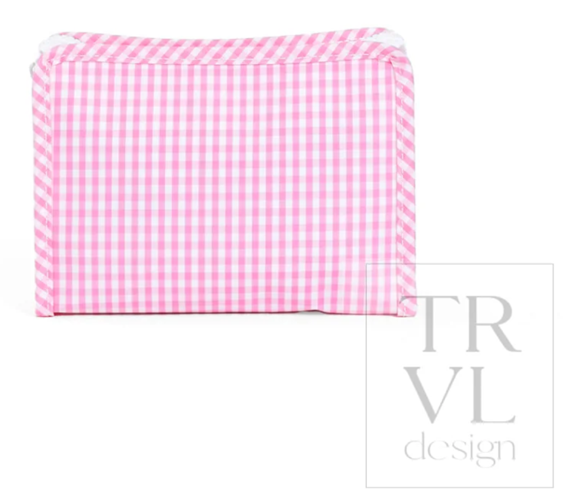 Pink Gingham Roadie Cosmetic Bags by TRVL Design