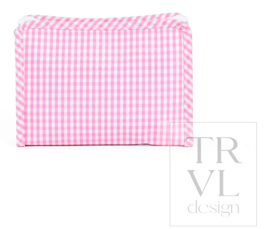 Pink Gingham Roadie Cosmetic Bags by TRVL Design