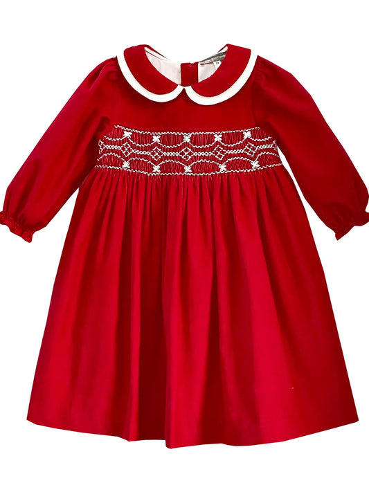 Smocked Red Corduroy Dress