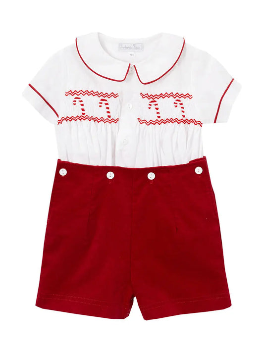 Smocked Candy Cane Button-on Suit