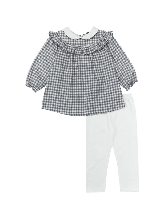 Gray Smocked Flannel Gingham Set