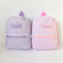 Load image into Gallery viewer, Pink Stripe Seersucker Small Backpack