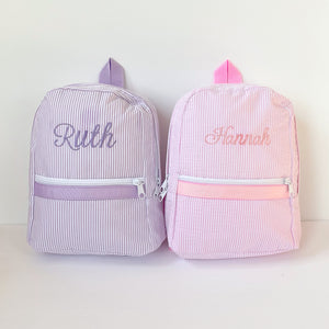 Pink Stripe Seersucker Small Backpack