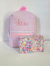 Load image into Gallery viewer, Pink Stripe Seersucker Small Backpack