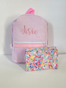 Pink Stripe Seersucker Small Backpack