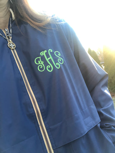 Monogrammed Navy Raincoat