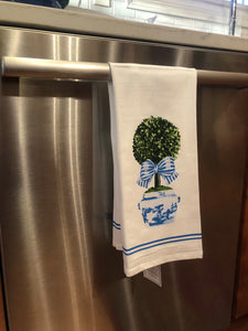 Monogrammed Chinoiserie Topiary Tea Towel