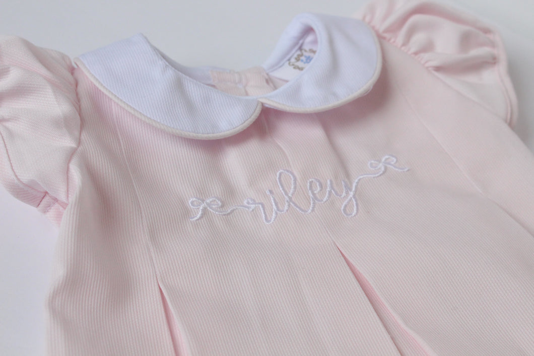 Monogrammed Pink Pleated Dress