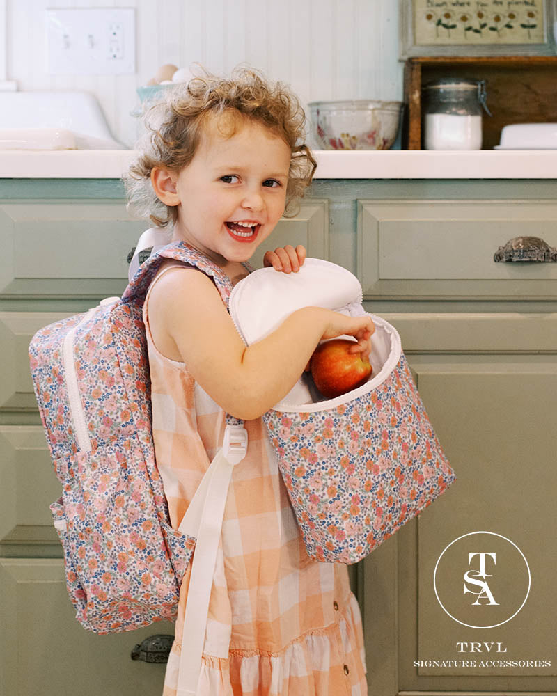 Denim Lunch Bag with Pink Flowers Design